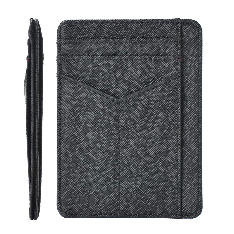 VBAX RFID Slim Wallet for Men Women, 8 Card Slot Leather Minimalist Front Pocket Credit Card Holders Carbon Fiber Leather Black - Image 1